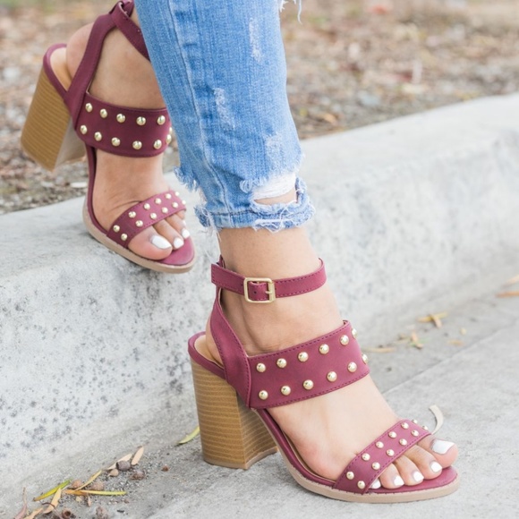 HP! Burgundy Studded Block Heels - Picture 3 of 4